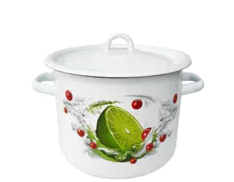 GARNEK EMALIA Z POKRYWĄ BIAŁY LIMONKA 16cm 2l