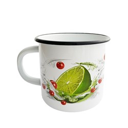 KUBEK EMALIOWANY BIAŁY LIMONKA  9cm 0,4l