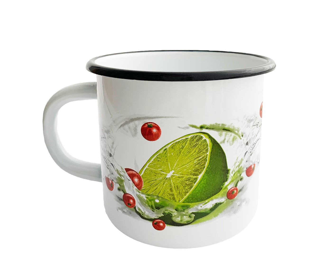 KUBEK EMALIOWANY BIAŁY LIMONKA  9cm 0,4l