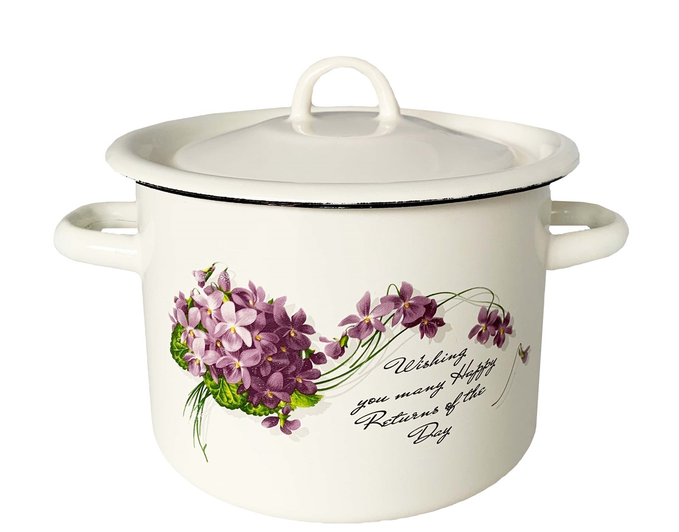 GARNEK EMALIA Z POKRYWĄ BIAŁY VIOLA 16cm  2l