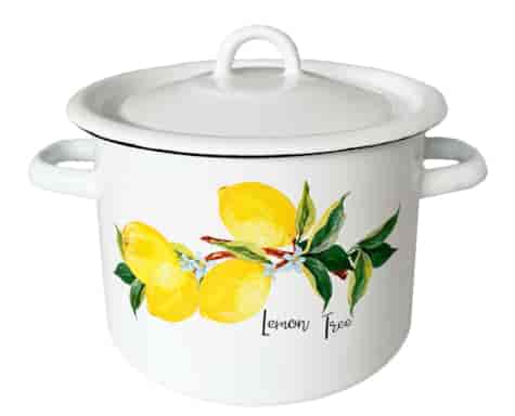 GARNEK EMALIA Z POKRYWĄ BIAŁY CYTRYNA 18cm 3l