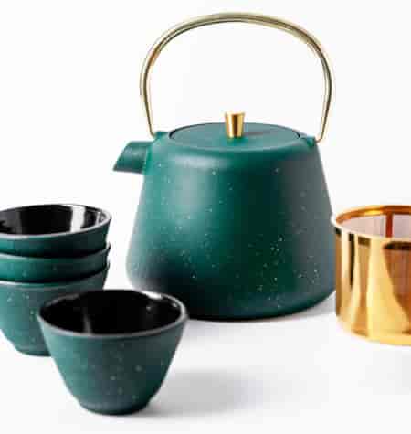 AGNES CZAJNIK ŻELIWNY Z CZARKAMI 1L 5EL GREEN DARK