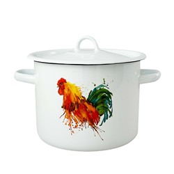 GARNEK EMALIA Z POKRYWĄ BIAŁY KOGUT 16cm 2l