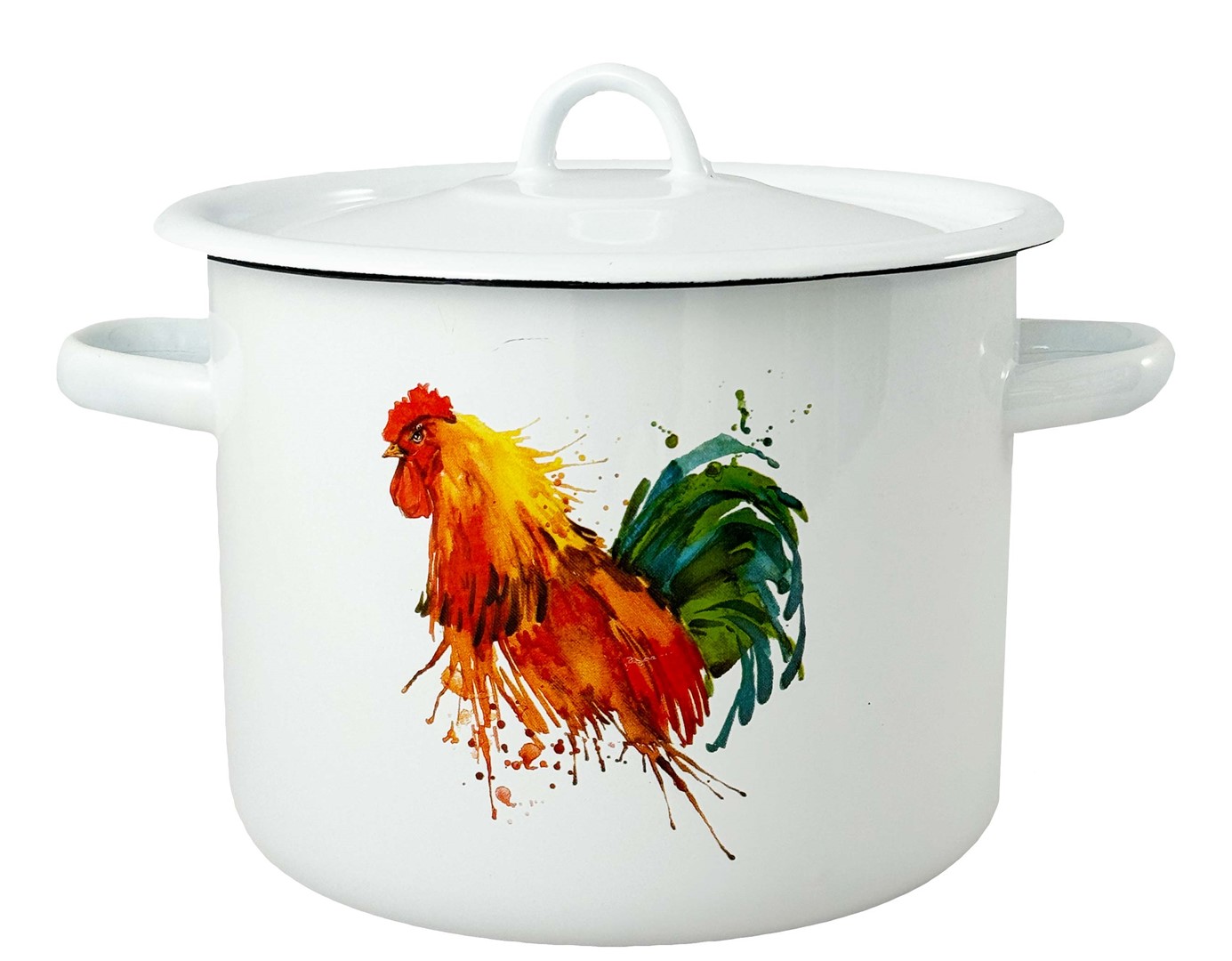 GARNEK EMALIA Z POKRYWĄ BIAŁY KOGUT 18cm 3l