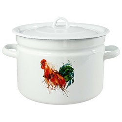 GARNEK EMALIA Z POKRYWĄ BIAŁY KOGUT 26cm  9l