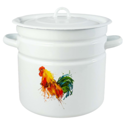 GARNEK EMALIA Z POKRYWĄ BIAŁY KOGUT 26cm 12l