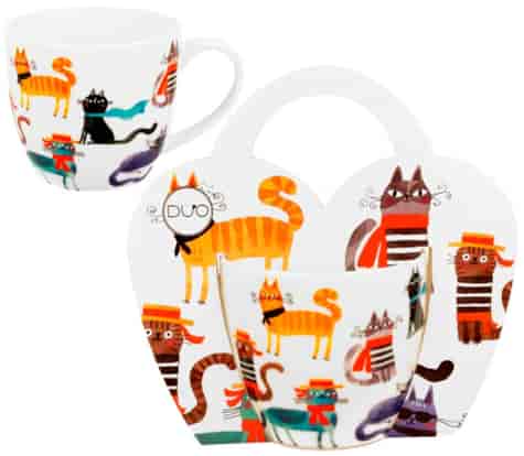 KOCI ŚWIAT STYLOWE KUBEK 460ml + OPAK Z RĄCZKĄ