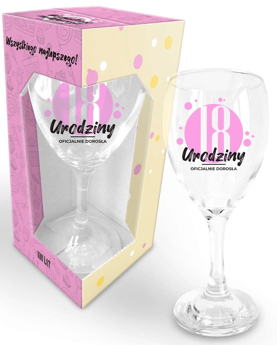 HAPPY DAY PINK KIELISZEK 220ml 18 URODZINY