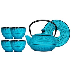 GIFT CZAJNIK ŻELIWNY Z CZARKAMI 1,5L 6EL TURQUISE