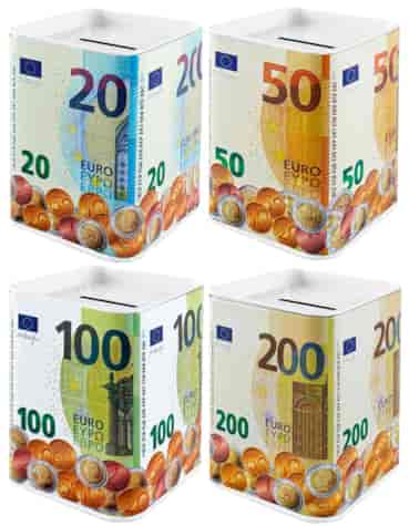 SKARBONKA METALOWA PUSZKA  7,5x7,5x10cm EURO