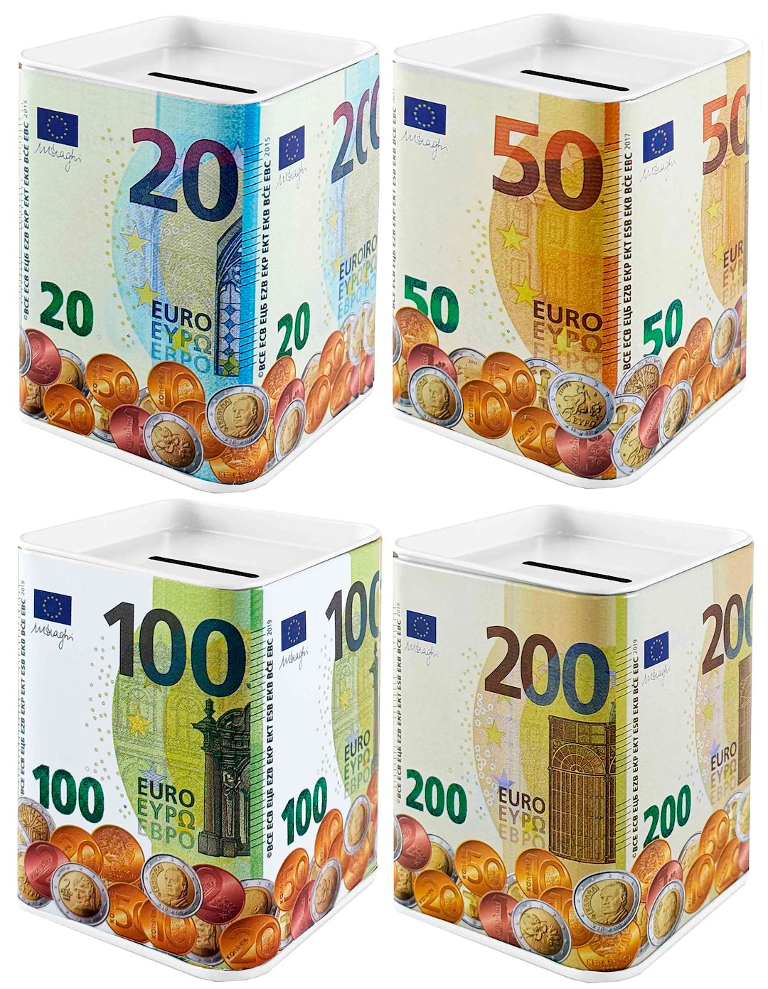 SKARBONKA METALOWA PUSZKA  7,5x7,5x10cm EURO