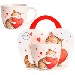 KOT Z ZABAWKĄ KUBEK 460ml + OPAKOWANIE Z RĄCZKĄ