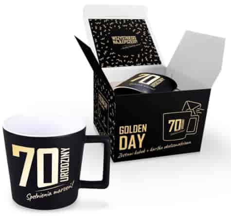 GOLDEN DAY KUBEK 350ml + KARTKA - 70 URODZINY