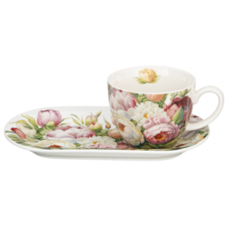 PIWONIE FILIŻANKA ZE SPODKIEM 1+1 450ml ŚNIADANIE